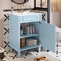 24 Inch Modern Bathroom Vanity With Ceramic Sink Storage Cabinet Adjustable Shelf Soft Closing Doors