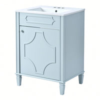 24 Inch Modern Bathroom Vanity With Ceramic Sink Storage Cabinet Adjustable Shelf Soft Closing Doors