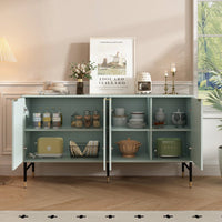 Modern Gray Sideboard Buffet Cabinet With 4 Doors For Living Room And Dining Room Storage