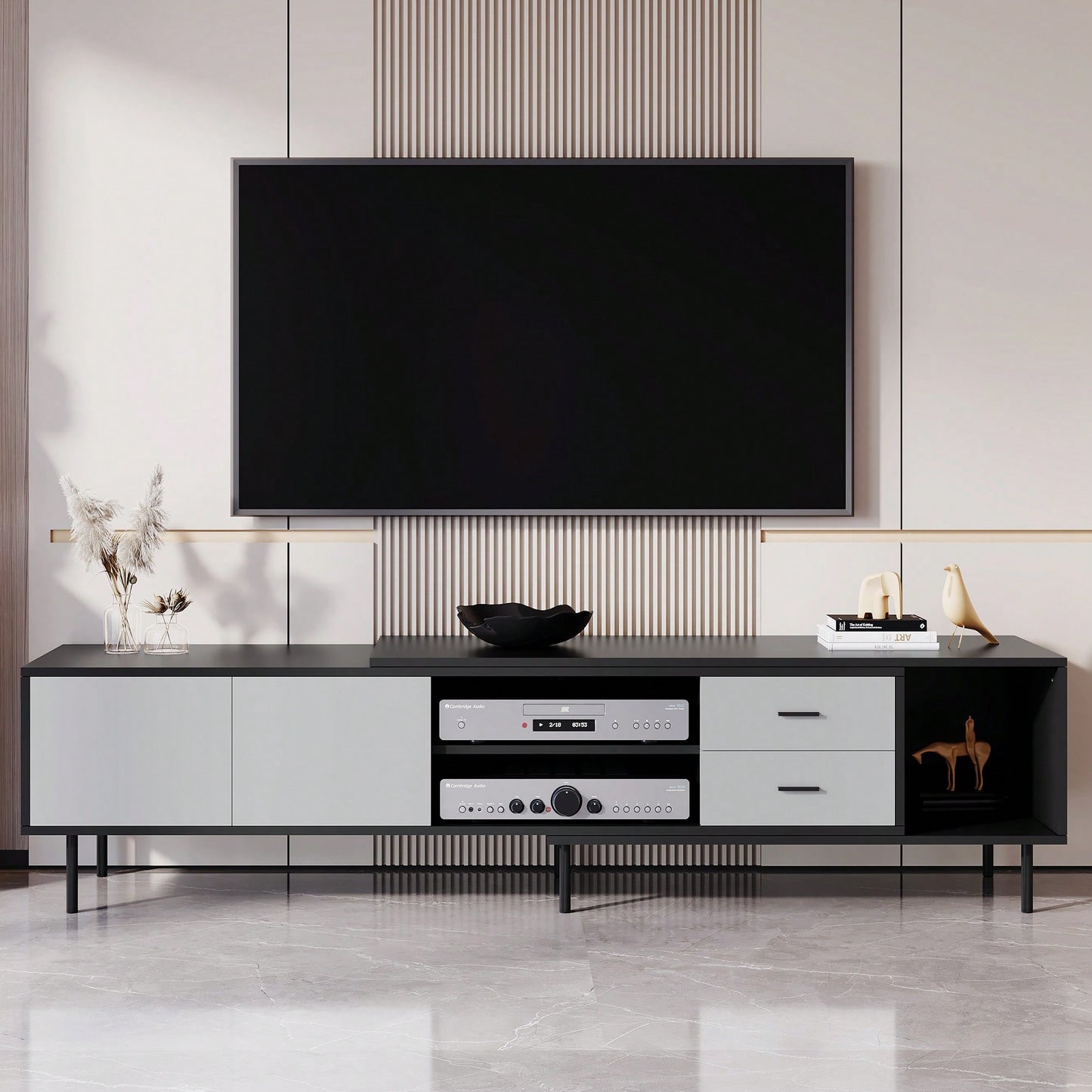 Spacious Modern TV Stand For 80 Inch TV With Dual Doors And Ample Storage For Living Room And Bedroom