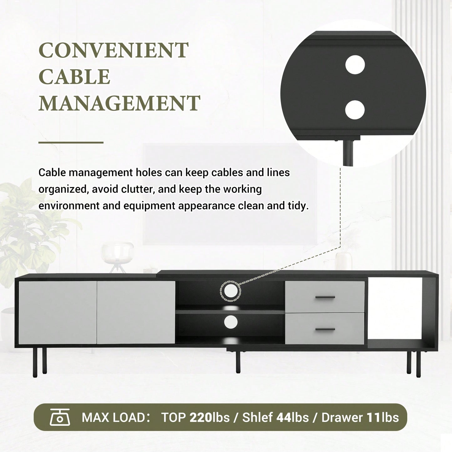 Spacious Modern TV Stand For 80 Inch TV With Dual Doors And Ample Storage For Living Room And Bedroom