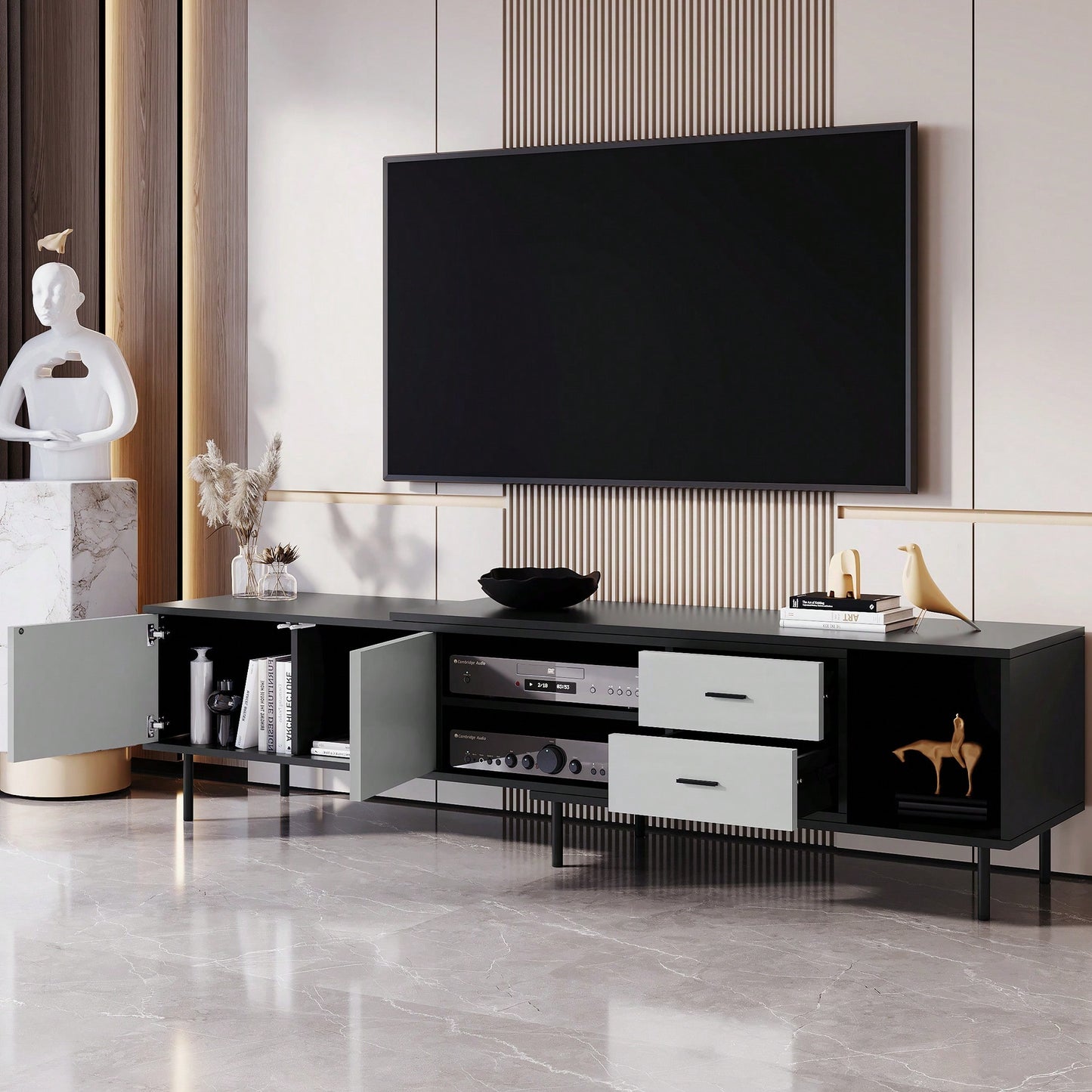 Spacious Modern TV Stand For 80 Inch TV With Dual Doors And Ample Storage For Living Room And Bedroom