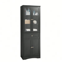 Elegant Tall Bathroom Storage Cabinet With Four Doors And Drawers Adjustable Shelf Stylish MDF Design Black Finish