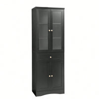 Elegant Tall Bathroom Storage Cabinet With Four Doors And Drawers Adjustable Shelf Stylish MDF Design Black Finish