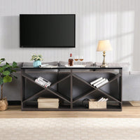 Extra Long X Shape Farmhouse Console Table With Storage For Entryway Living Room Foyer Hallway Black 70.87 Inch