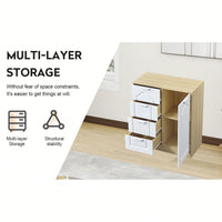 Large Freestanding Storage Cabinet With Adjustable Shelf And Removable Drawers For Entryway Living Room Kitchen White And Wood Finish