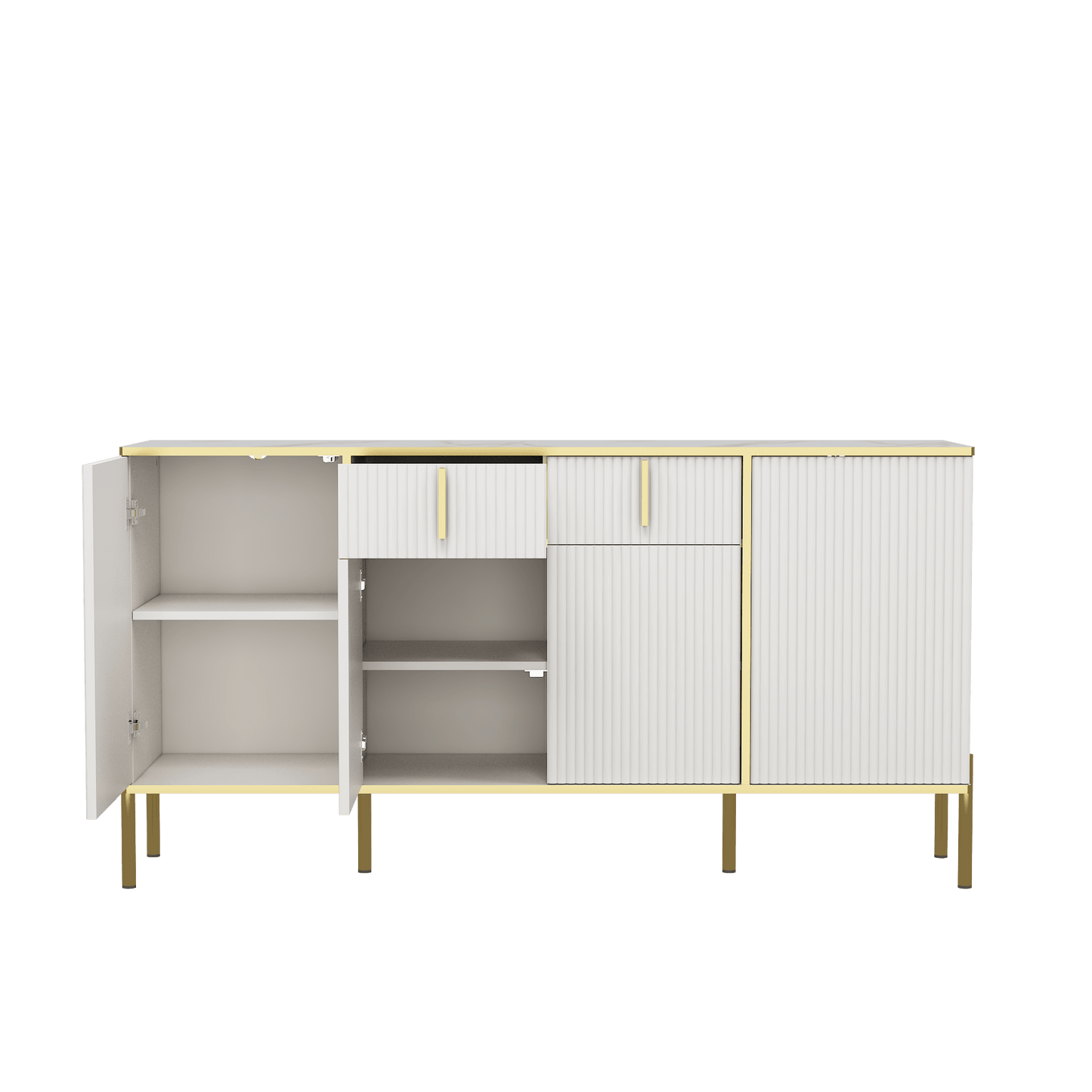 Modern White Sideboard Buffet Cabinet With Four Doors And Two Drawers For Living Room Kitchen Dining Room Hallway Storage Solutions