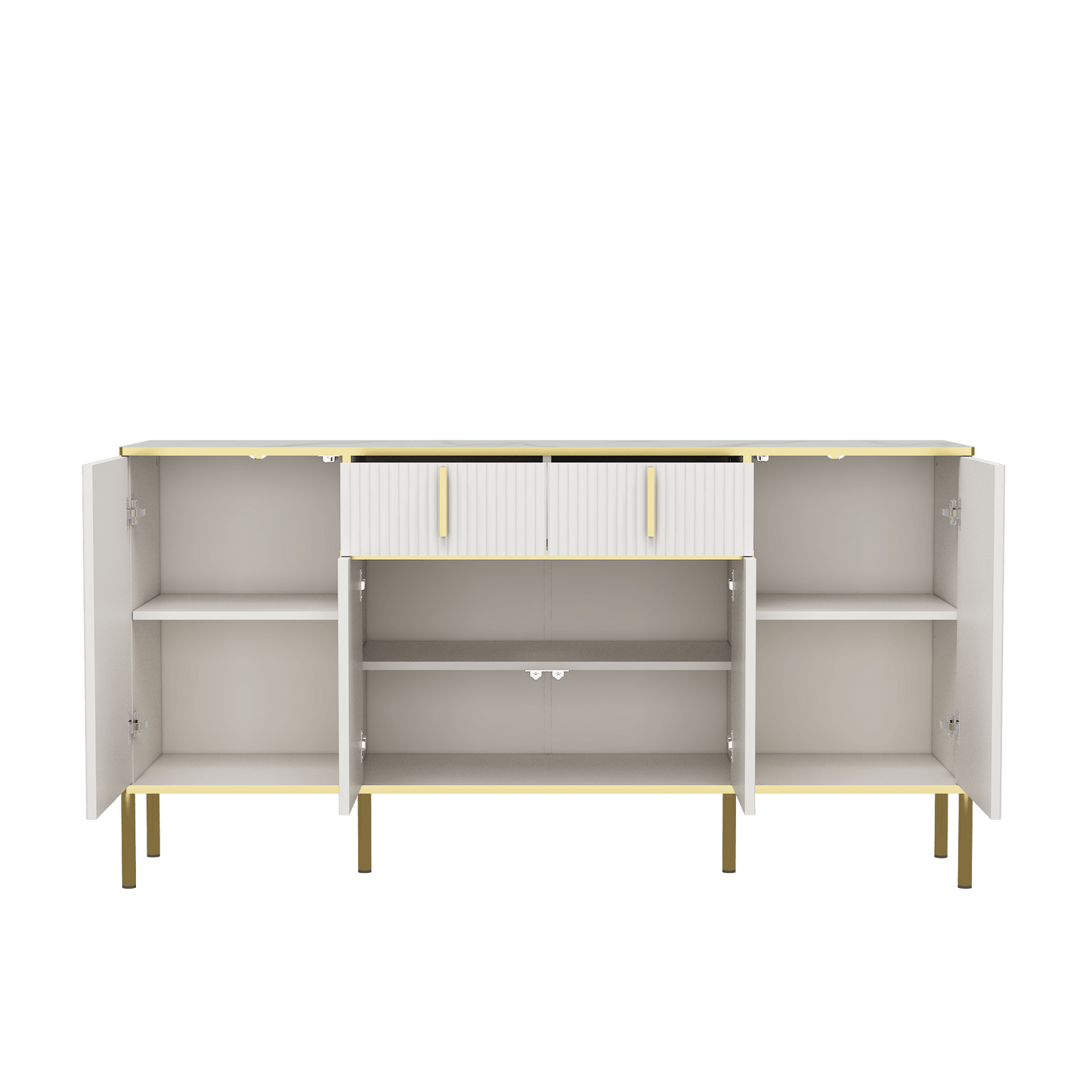 Modern White Sideboard Buffet Cabinet With Four Doors And Two Drawers For Living Room Kitchen Dining Room Hallway Storage Solutions