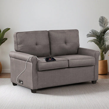 Chic Pull-Out Sofa Bed With Durable Woven Polyester Fabric And Sturdy Solid Wood Frame