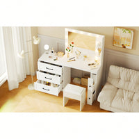 Modern 55.2 Inch Makeup Vanity Desk With Adjustable Side Cabinet Lights 5 Storage Drawers And 2 Shelves White Dressing Table