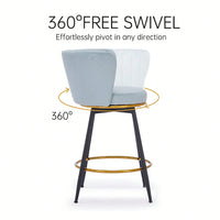 360° Swivel Upholstered Counter Height Bar Stools Set Of 2 With Backs Metal Legs Velvet Fabric And Gold Footrest 26 Inch Seat Height