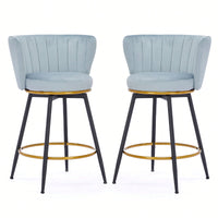 360° Swivel Upholstered Counter Height Bar Stools Set Of 2 With Backs Metal Legs Velvet Fabric And Gold Footrest 26 Inch Seat Height