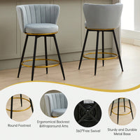 360° Swivel Upholstered Counter Height Bar Stools Set Of 2 With Backs Metal Legs Velvet Fabric And Gold Footrest 26 Inch Seat Height