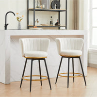 360° Swivel Upholstered Counter Height Bar Stools Set Of 2 With Backs Metal Legs Velvet Fabric And Gold Footrest 26 Inch Seat Height