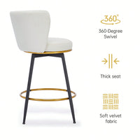 360° Swivel Upholstered Counter Height Bar Stools Set Of 2 With Backs Metal Legs Velvet Fabric And Gold Footrest 26 Inch Seat Height