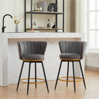 360° Swivel Upholstered Counter Height Bar Stools Set Of 2 With Backs Metal Legs Velvet Fabric And Gold Footrest 26 Inch Seat Height