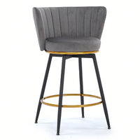 360° Swivel Upholstered Counter Height Bar Stools Set Of 2 With Backs Metal Legs Velvet Fabric And Gold Footrest 26 Inch Seat Height