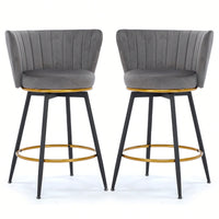 360° Swivel Upholstered Counter Height Bar Stools Set Of 2 With Backs Metal Legs Velvet Fabric And Gold Footrest 26 Inch Seat Height