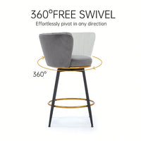 360° Swivel Upholstered Counter Height Bar Stools Set Of 2 With Backs Metal Legs Velvet Fabric And Gold Footrest 26 Inch Seat Height