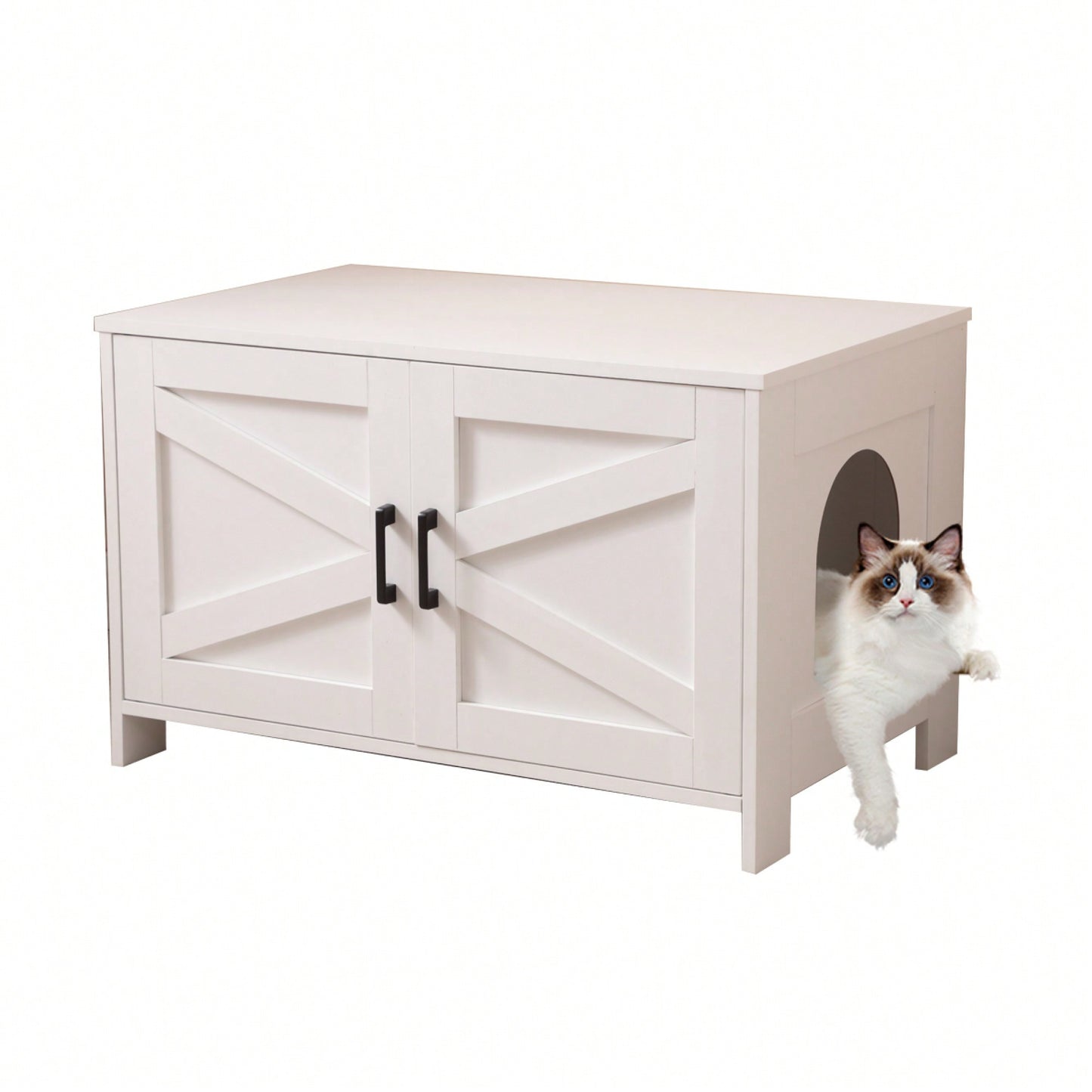 Stylish Wooden Cat Litter Box Enclosure With Barn Door Hidden Washroom Furniture Greige Finish End Table Fits Most Litter Boxes