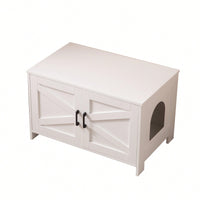 Stylish Wooden Cat Litter Box Enclosure With Barn Door Hidden Washroom Furniture Greige Finish End Table Fits Most Litter Boxes