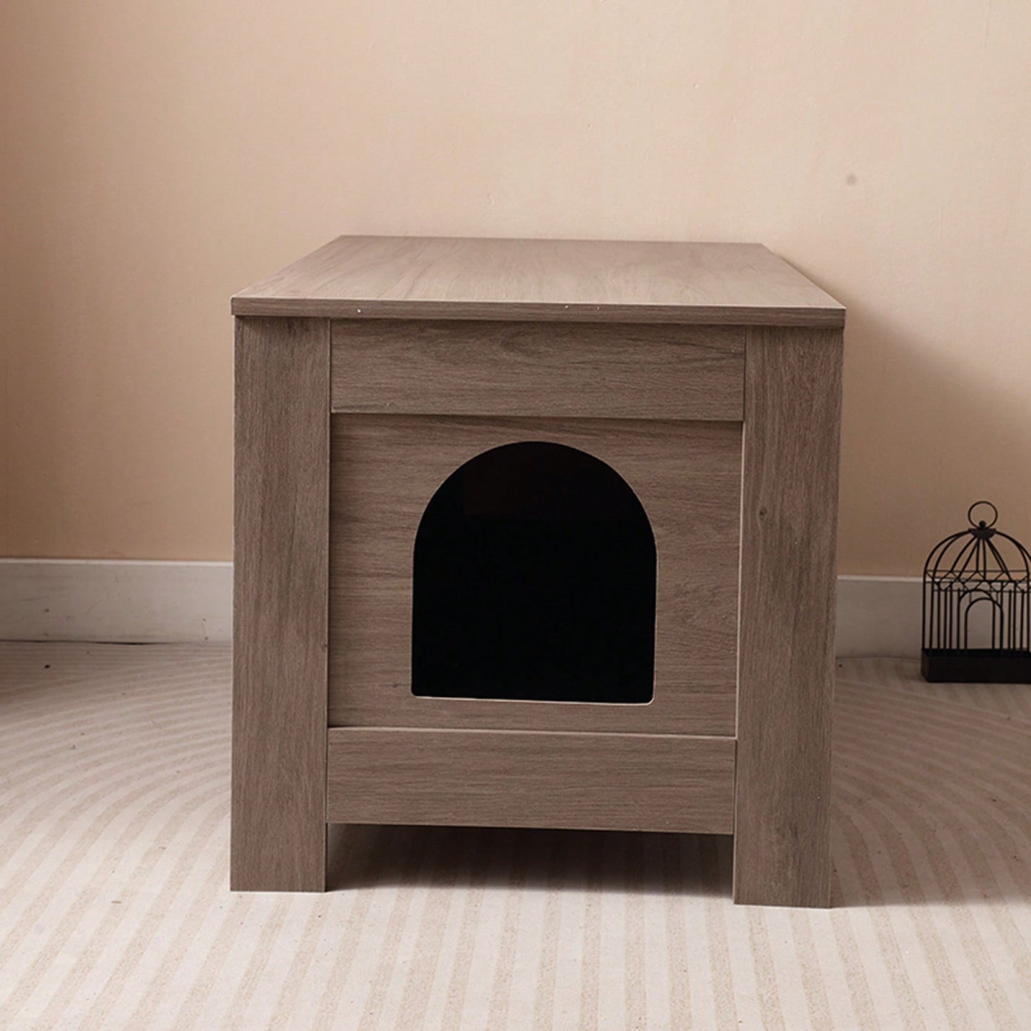 Stylish Wooden Cat Litter Box Enclosure With Barn Door Hidden Washroom Furniture Greige Finish End Table Fits Most Litter Boxes