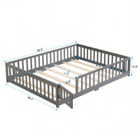 Natural Pine Wood Queen Size Floor Bed With Safety Fence Ideal For Kids