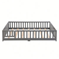 Natural Pine Wood Queen Size Floor Bed With Safety Fence Ideal For Kids