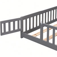 Natural Pine Wood Queen Size Floor Bed With Safety Fence Ideal For Kids