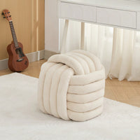 Stylish Green Chenille Fabric Knot Design Ottoman Makeup Stool For Living Room And Bedroom Comfort