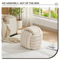 Stylish Green Chenille Fabric Knot Design Ottoman Makeup Stool For Living Room And Bedroom Comfort