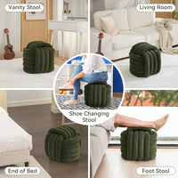 Stylish Green Chenille Fabric Knot Design Ottoman Makeup Stool For Living Room And Bedroom Comfort