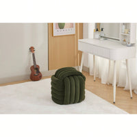 Stylish Green Chenille Fabric Knot Design Ottoman Makeup Stool For Living Room And Bedroom Comfort