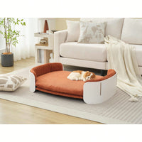 Scandinavian Style Elevated Cat Sofa Bed With Removable Mattress Cover For Indoor Cats And Large Pets In White And Brown