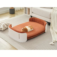 Scandinavian Style Elevated Cat Sofa Bed With Removable Mattress Cover For Indoor Cats And Large Pets In White And Brown