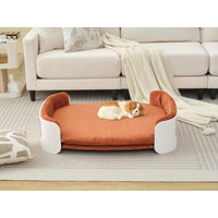 Scandinavian Style Elevated Cat Sofa Bed With Removable Mattress Cover For Indoor Cats And Large Pets In White And Brown