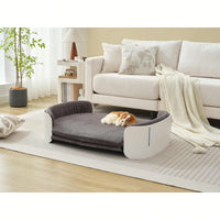 Scandinavian Style Elevated Cat Sofa Bed With Removable Mattress Cover For Indoor Cats And Large Pets In White And Brown