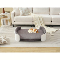 Scandinavian Style Elevated Cat Sofa Bed With Removable Mattress Cover For Indoor Cats And Large Pets In White And Brown