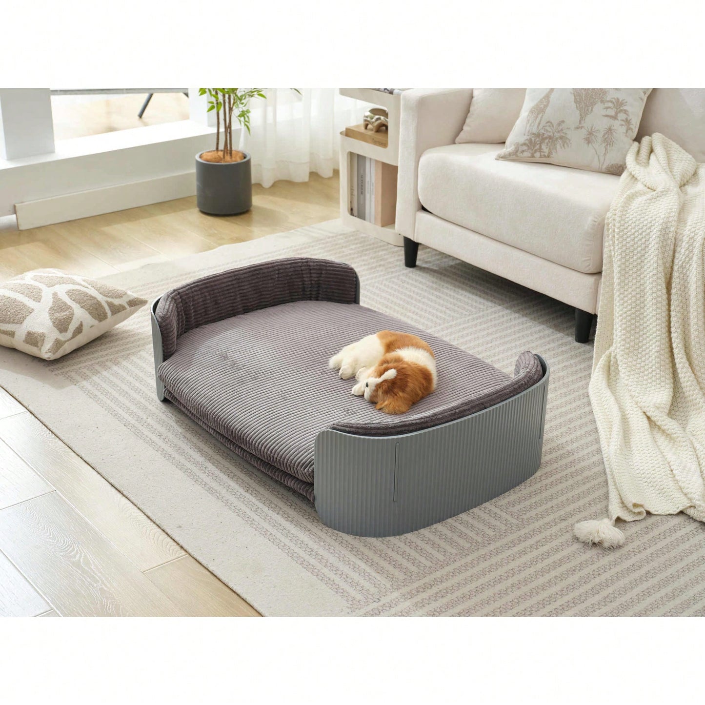 Scandinavian Style Elevated Cat Sofa Bed With Removable Mattress Cover For Indoor Cats Grey