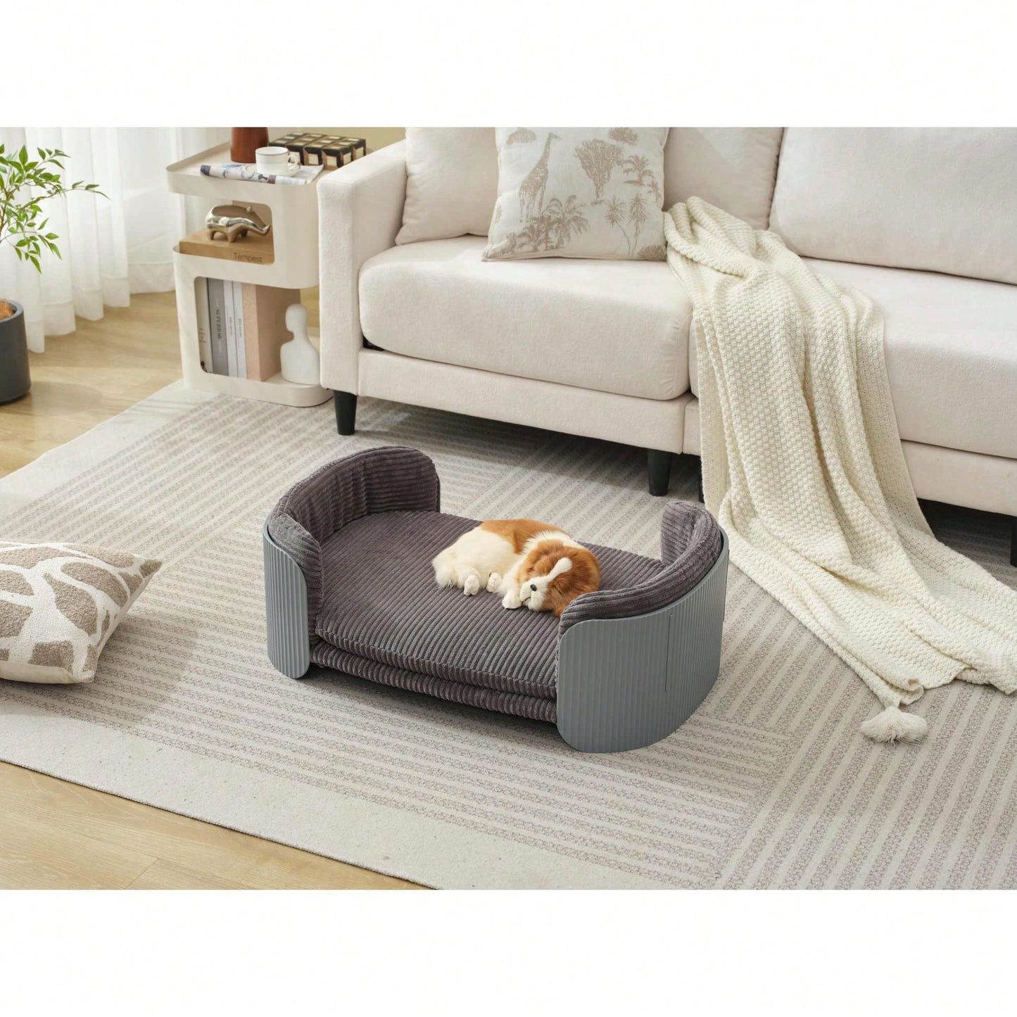 Scandinavian Style Elevated Cat Couch Bed With Removable Mattress Cover For Indoor Cats And Small Pets Grey And Brown