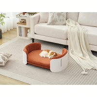 Scandinavian Style Elevated Cat Couch Bed With Removable Mattress Cover For Indoor Cats And Small Pets In White And Grey