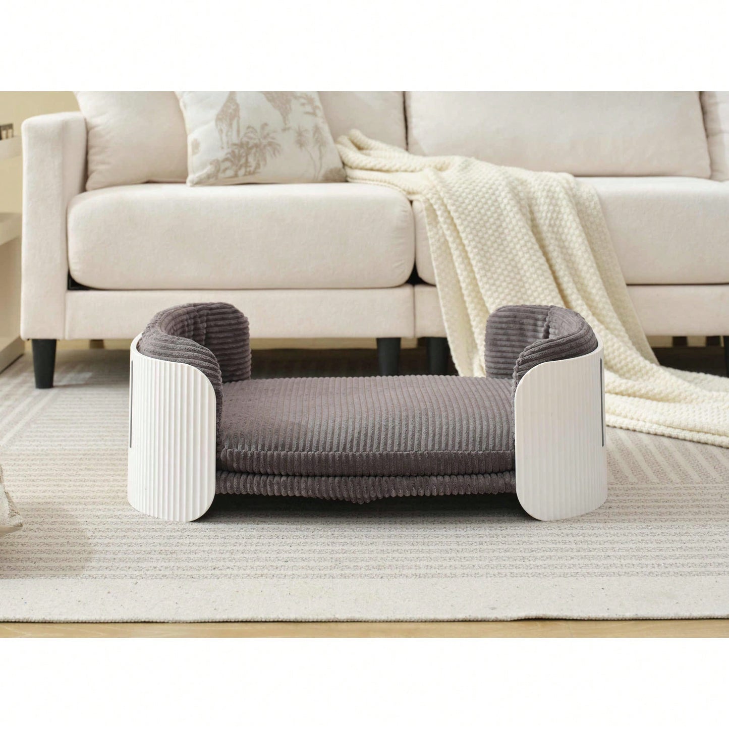 Scandinavian Style Elevated Cat Couch Bed With Removable Mattress Cover For Indoor Cats And Small Pets In White And Grey