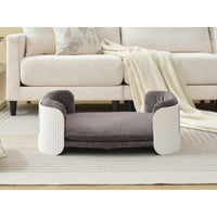 Scandinavian Style Elevated Cat Couch Bed With Removable Mattress Cover For Indoor Cats And Small Pets In White And Grey
