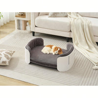 Scandinavian Style Elevated Cat Couch Bed With Removable Mattress Cover For Indoor Cats And Small Pets In White And Grey