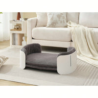Scandinavian Style Elevated Cat Couch Bed With Removable Mattress Cover For Indoor Cats And Small Pets In White And Grey