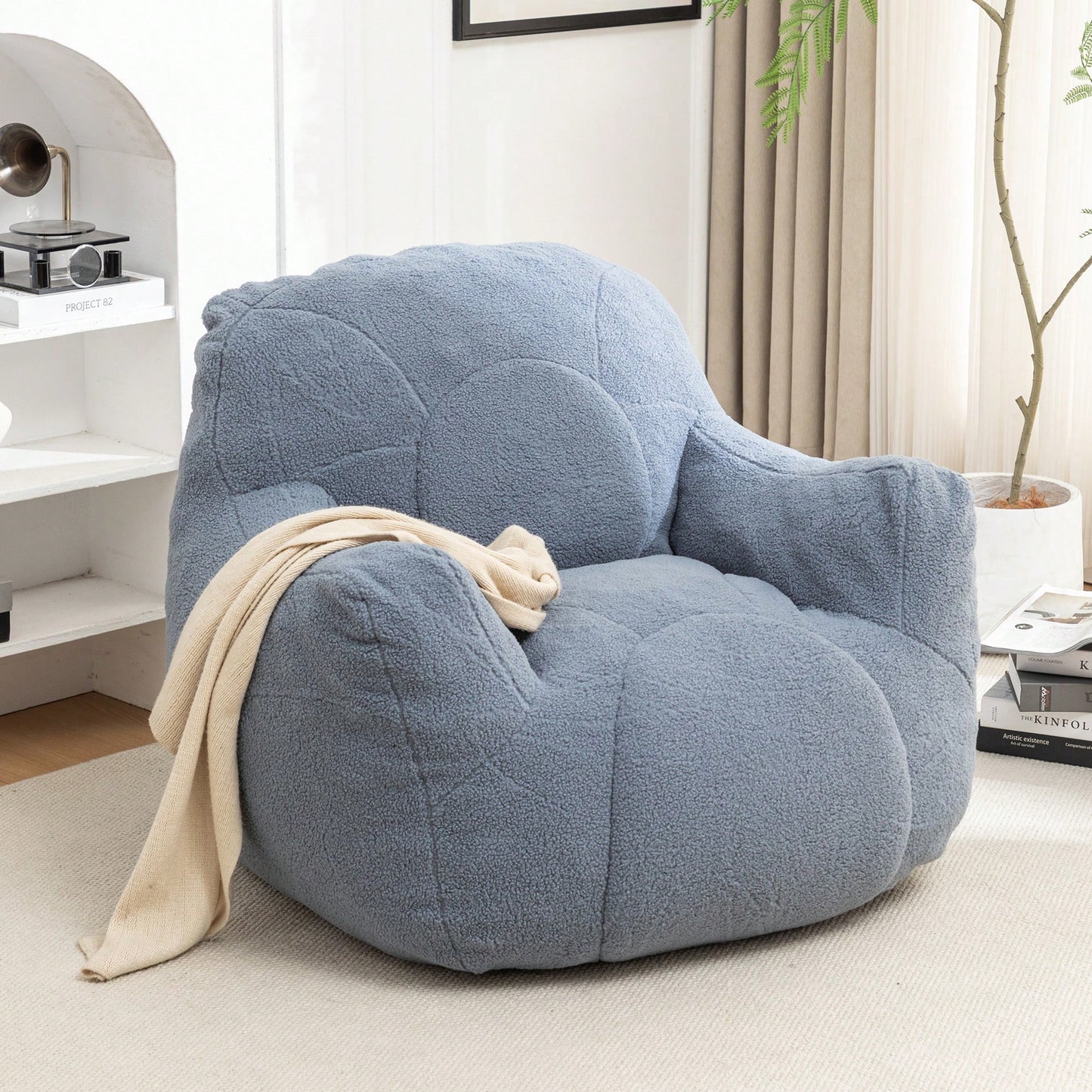 Cozy Memory Foam Bean Bag Chair For Dorm Living Room Fluffy Tufted Sofa With Soft Filling