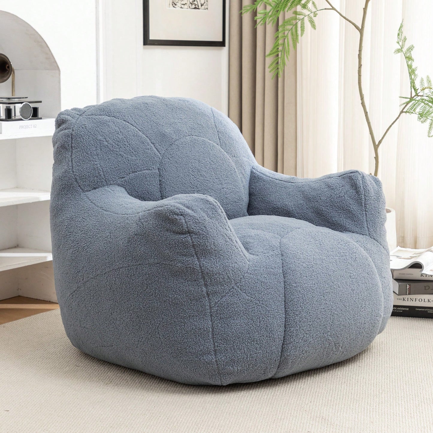 Cozy Memory Foam Bean Bag Chair For Dorm Living Room Fluffy Tufted Sofa With Soft Filling