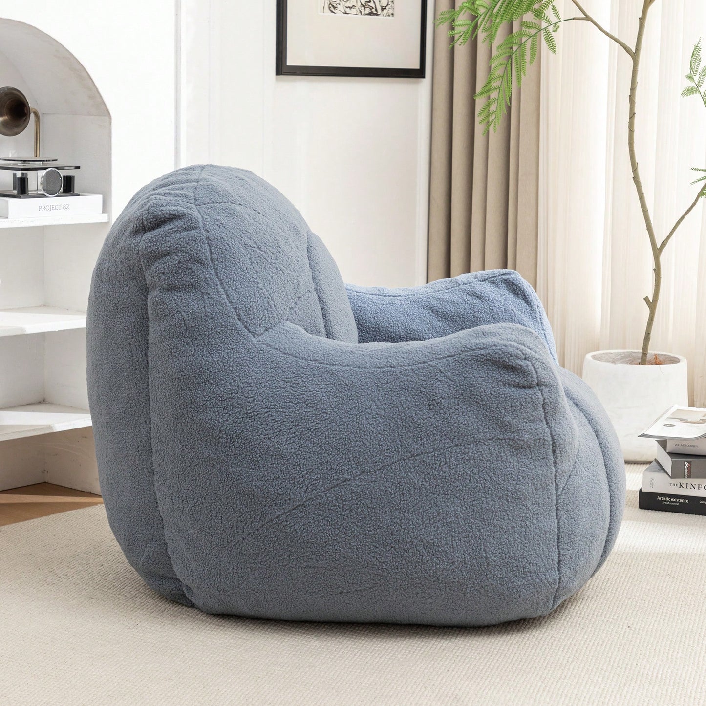 Cozy Memory Foam Bean Bag Chair For Dorm Living Room Fluffy Tufted Sofa With Soft Filling