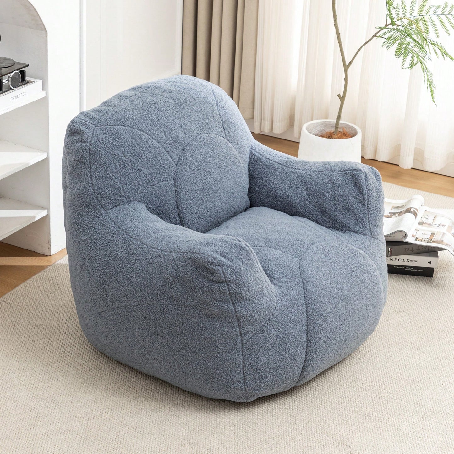 Cozy Memory Foam Bean Bag Chair For Dorm Living Room Fluffy Tufted Sofa With Soft Filling