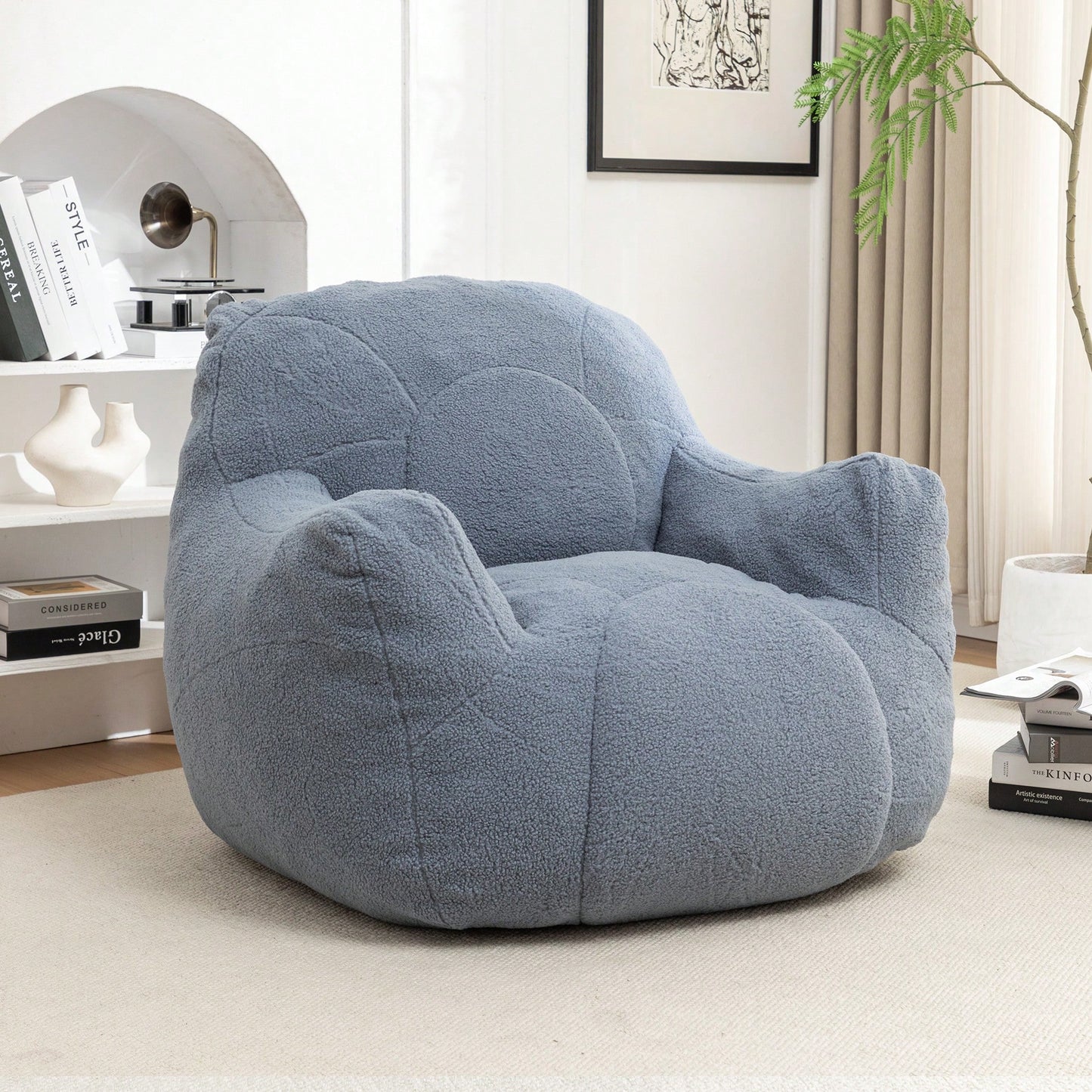 Cozy Memory Foam Bean Bag Chair For Dorm Living Room Fluffy Tufted Sofa With Soft Filling